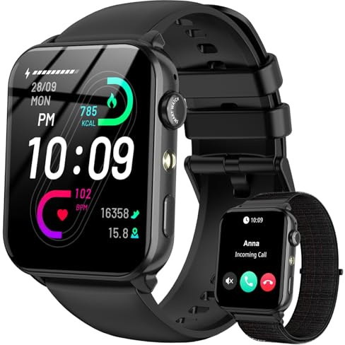 IOWODO Reloj Inteligente Hombre Mujer con Llamadas Bluetooth, 1.91 Smartwatch con Linterna LED, 2 Correas, Monitor Cardíaco/SpO2/Sueño, 100+ Modos Deporte, IP68 Impermeable para Android iOS