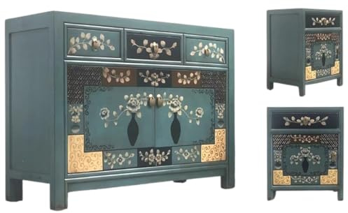 OPIUM OUTLET Asia Schlafzimmer Kombination chinesische Kommode mit 2 Nachtkästchen Sideboard Schrank Hochzeitsschrank Nachtkommode asiatisch orientalisch komplett montiert
