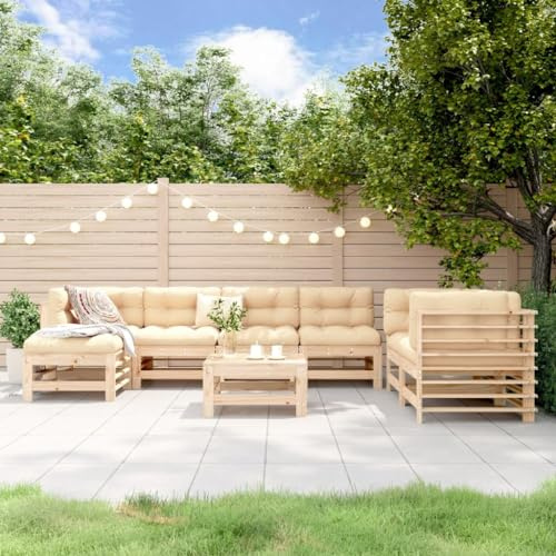 Hoopleep 8-TLG. Garten-Lounge-Set Massivholz Kiefer, modulares Outdoor Sofa Möbel für Terrasse und Balkon, unbehandeltes Holz, erweiterbar