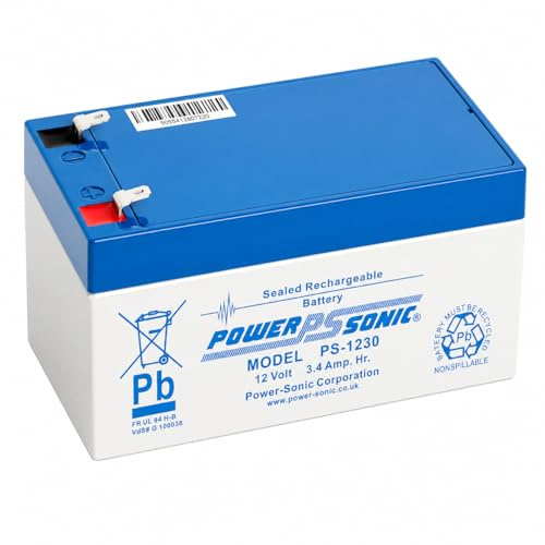 Power Sonic Rechargeable Lead Acid Battery, 12 Volt, 3.4AH, for Alarms and Scooters, PS-1230