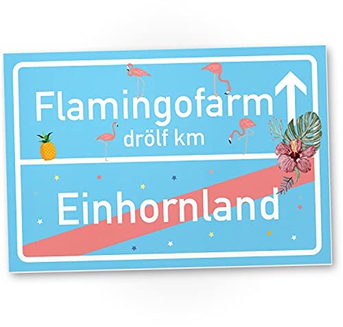 DankeDir! Einhorn Flamingo Schild Ortsschild - Ortstafel süße Wanddeko Deko Türschild Mädchen-Wohnung Mädchen-Zimmer Geschenkidee Geburtstags-Geschenk Lustige Überraschung - beste Freundin