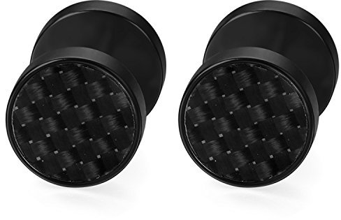 Flongo Ohrstecker, 8mm Edelstahl Gestüt Stecker Ohrringe Ohrstecker Ohrhänger Kohlenstoff Carbon Fiber Kohlefaser Schwarz Silber Gold Taper Fake Tunnel Plug Piercing Herren, Damen