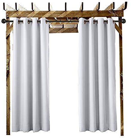 ChadMade Rideau Extérieur Imperméable Blanc Gris L 132 x H 213 CM, Rideau a Oeillets pour Facade Avant de Pergola Cabana pour Couvrir Le Quai Gazebo et L'accueil de la Plage （1 Panneau）