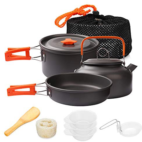 Gutsdoor Camping Cookware Set Camping Cooking Set Non Stick Family Backpacking Cooking Set Lightweight Stackable Pot Pan Bowls with Storage Bag for Outdoor Hiking