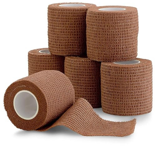 Bandage Auto-Adhésif, Paquet de 6 Rouleaux de 5 cm x 4.6 m, Ruban Auto-Adhésif Sportif pour Gonflements des Chevilles, Poignets, Genoux, Couleur Chair - Approuvé par la FDA