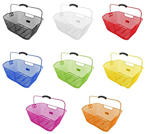 M-Wave. Front Mesh Steel Wire Bike Cycle Basket W/Handle Front Or Rear Shopping Luggage Basket (YELLOW)