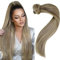 Easyouth Zopf Haarverlangerung Echthaar Wrap Around Echthaar 50 cm Farbe Ash Brown Highlight mit Platinum Blonde 80g Pferdeschwanz Haarteil Echthaar Extension #8P60