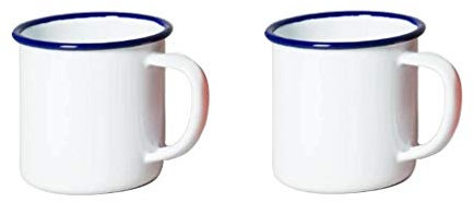 Enamel Coffee Tea Mugs Set of 2 White Enamel Drinking Mugs Cups Camping Travel Home Office Kids Reusable Portable (White)