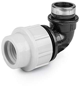 PE Rohr Verschraubung Fittings Klemmfitting Winkel 90° Innengewinde IG für Verlegerohr Rohrwinkel (20mm x 1/2)