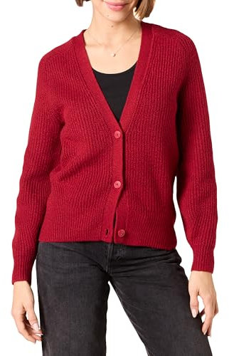 Amazon Essentials Cardigan Blouson a Coste Morbido al Tatto Donna, Rosso Scuro, M