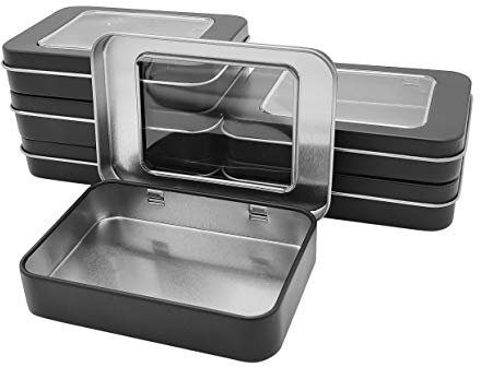 WestKaiba 6 Pieces Small Empty Metal Tin Box, Metal Storage Case, Hinged Lid Storage, Mini Portable Storage Box, Black