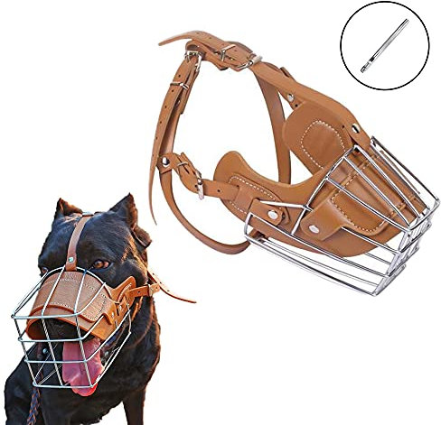 HITNEXT Baskat Hundmaulkorb für beißende, metallleder Hundmaulkorb für mittlere große Hund, braune einstellbare Mündung mit Lederlocher für kein Bellen, Beißen und Kauen