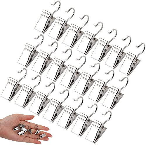 30 Pack Small Heavy-Duty Hook Clip Set Metal Curtain Hangers for Home Decoration Art Craft Display - Black (Silver)