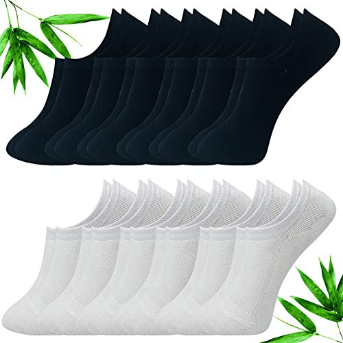 cotigo Chaussettes Courtes Fibre de Bambou - 12 Paires - Respirantes et Anti-Odeur - Chaussettes Invisibles avec Silicone Antidérapant - pour Femme-Homme (35-40, Noir et Blanc)