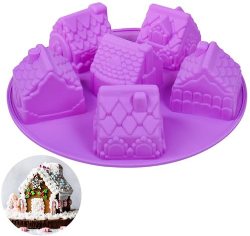 Holzsammlung 6 Kavitäten Lebkuchenhaus Kuchen Kuchen & Gebäck Schimmel Muffin Dessert Deko Fondant Formen Flexibel, Hitzebeständig und Ist Leicht zu Reinigen