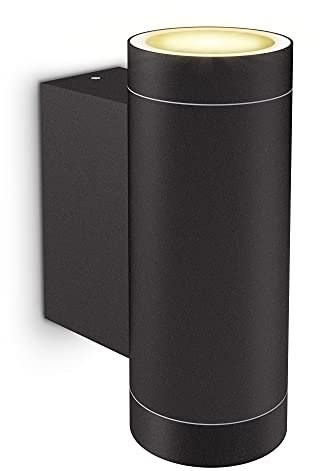 SSC-LUXon ESMA Up and Down Leuchte für Außen inkl 2x LED GU10 fourSTEP Lampen 5W warmweiß - IP54 Wandleuchte schwarz matt rund
