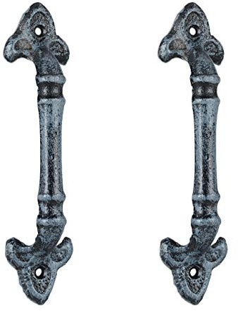 Relaxdays 2 x Möbelgriff Vintage, Türgriffe antik für Schränke, Schubladen, Schiebetüren, Gusseisen, Schrankgriffe, 20 cm, grau