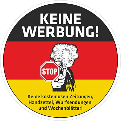 INDIGOS UG Briefkasten Aufkleber - Keine Werbung! - Fahne Deutschland - 5 Stück 95x95 mm - Keine kostenlosen Zeitungen, Handzettel, Wurfsendungen und Wochenzeitungen! - selbstklebend - lustig