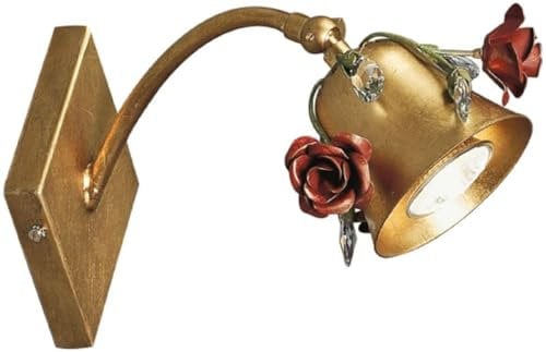 Casa Padrino Luxus Jugendstil Wandleuchte Rosen mit Swarovski Kristallglas und schwenkbarem Lampenschirm Gold/Rot 12 x 16 x H. 23 cm - Barock & Jugendstil Wandleuchten