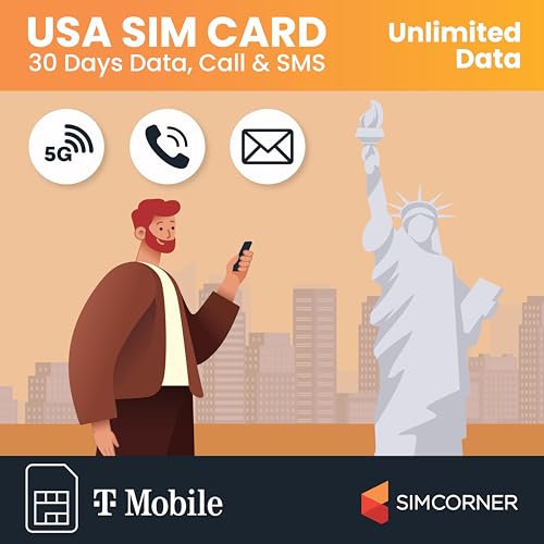 USA Travel SIM Card | Unlimited Internet Data | Unlimited Local Calls and SMS | T-Mobile (30 Days)