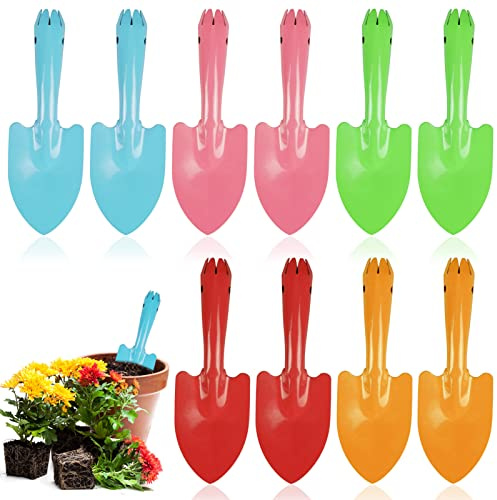 Bunte Mini-Kelle aus Metall, Garten-Handschaufeln, 10 Stück, Gartengeräte für Kinder, Teenager, Erwachsene, Bodenpflanzung, Sandkasten