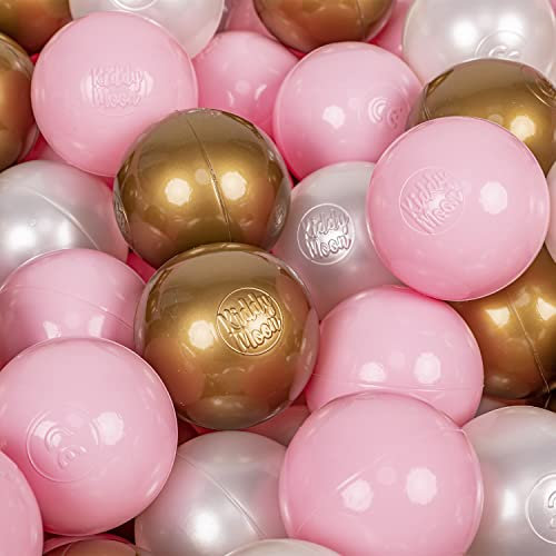 KiddyMoon 100 ∅ 7Cm Kinder Bälle Spielbälle Für Bällebad Baby Plastikbälle Made In EU, Puderrosa/Perle/Golden
