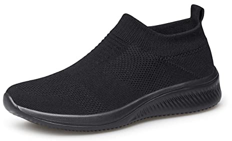 vibdiv Mens Slip On Trainers Loafers Casual Walking Shoes 7.5UK Black a