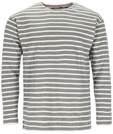 modAS Herren Shirt Bretonisches Streifenshirt - Ringelshirt Streifenshirt Langarmshirt mit Streifen aus Baumwolle in Grau-Melange Größe 60