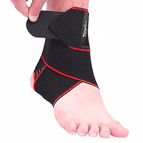 Teylam Sprunggelenkbandage, Einstellbares bandage fußgelenk, Flexible Knöchelbandage, Ultra Dünn Fußbandage, Laufen Fussball, Rechte und Linke Fußgelenk (Rot 1 Stück)