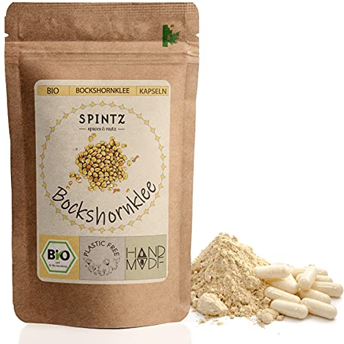 SPINTZ® 210 Bio Bockshornklee Kapseln aus 100% kontrolliert biologischem Anbau | Vegane Fenugreek Capsules 550mg/Tab | Plastikfrei verpackte Kapseln Bockshornklee (210 Stück)