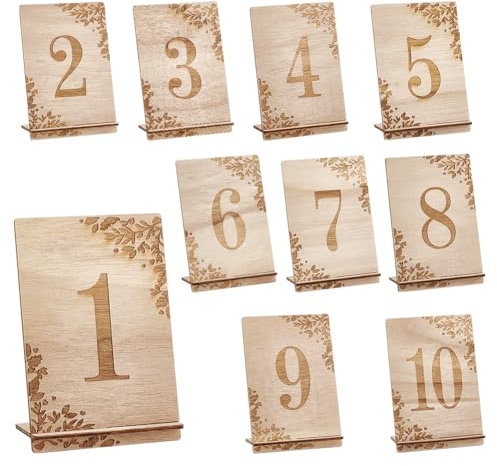 PH PandaHall 1-10 Décoration de numéros de Table en Bois Panneaux de Table rustiques avec Support de Base Cartes réutilisables de numéro de Table de Plan de Salle pour Le Restaurant de Noce