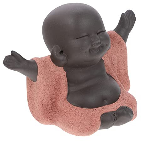 Beavorty Zimmerbrunnen Japanisch Mini Buddha Figuren 4 Stücke Lila Ton Buddha Tee Chinesische Gong Fu Zeremonie Zen Garten Tee Tablett Dekoration Zubehör Buddha Ornament Japanische Mönche