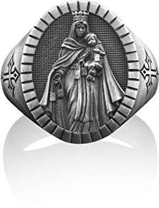 BySilverStone - Ring Der Jungfrau Maria, Ring Virgen Del Carmen, Herrenring Jungfrau Maria, Silberring Der Heiligen Mutter, Silber Religiöser Schmuck, Silberring Maria Für Männer