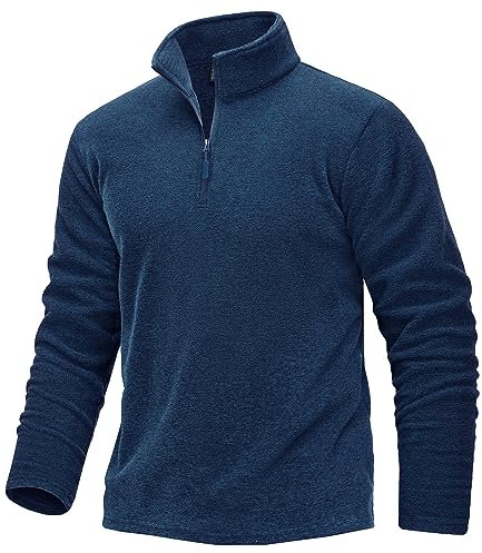 TACVASEN Herren 1/4 Zip Fleece Langarmshirts Laufshirts Jogging Tops Sport Pullover mit Stehkragen (XL, Dunkelblau)