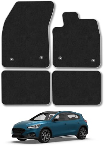 Fits Ford Focus (2018-2025) Carpet Car Mats | Tailored Fit Carpet Floor Mats non Slip Blue Trim Full Coverage Compatible Accessory Front Rear Anti Slip Granulated Backing