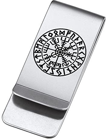 FaithHeart Herren Männer Geldscheinklammer Wikinger Vegvisir Geldclip mit Rune Symbol Nordischer Wikinger Symbol Money Clip mit Geschenkebox für Vatertag