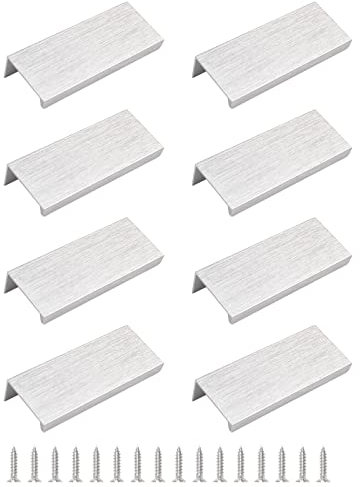 MOROBOR Brushed Silver Finger Edge Pull, 8pcs Concealed Handle Modern Style Drawer Handle, Right Angle Aluminum Alloy Invisible Wardrobe Knobs for Cabinet Hardware Drawer/80mm