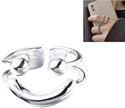QQLADY Kreativer Lächeln-Ring, offener Ring aus 925er-Sterlingsilber mit Smiley-Gesicht, verstellbare Lächeln-Geometrie-Doppelbandringe (1PCS-a)