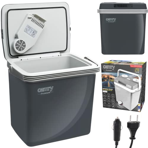 Camry - Kühlbox mit Griff 25 L - Tragbare Autokühlbox - Set mit Autokabel und Steckdose - Camping-Kühlbox zum Kühlen von Getränken – Heizfunktion