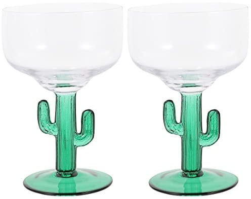 HEMOTON Wine Glasses Goblet Wine Glasses Goblet 2pcs Cactus Margarita Glasses Glass Cocktail Cups Wine Goblets for Summer Beach Hawaiian Luau Party Mexican Cinco de Mayo Decorations