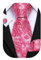 Barry.Wang Skinny Tie Men's Paisley Wedding Necktie Hot Pink Handkerchief Cufflinks Set for Formal Business