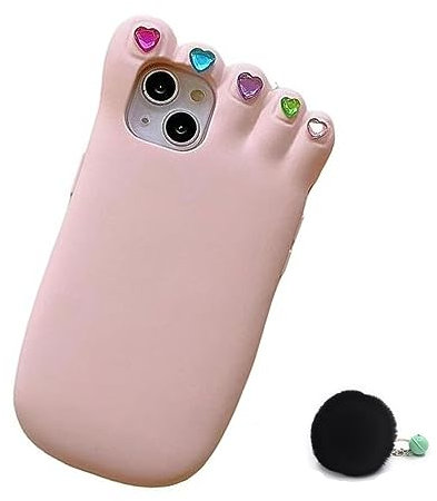 3D Funny Soft Silicone Phone Case for iPhone 14 13 12 11 Pro Max, 3D Foot Shape Phone Case, Funny Cute Big Foot Shaped Phone Case (Pink,for iPhone13)