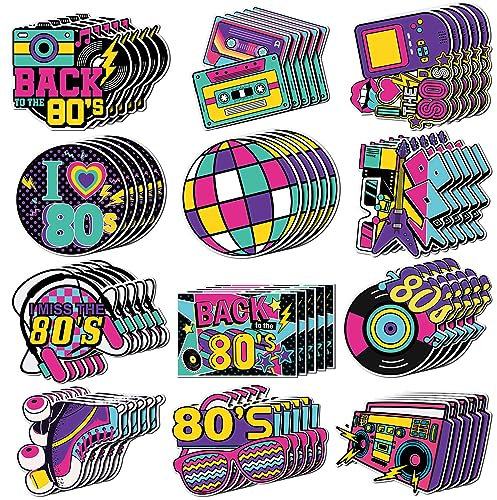 Seajan 60 Stück Back to The 80s Party Dekoration Cutouts Akzente Retro 1980er Hip Hop Ausschnitte Radio Rollschuhlaufen Kassetten Tape-Ausschnitte Throwback Geburtstag Party Neon Party Rock Hippie