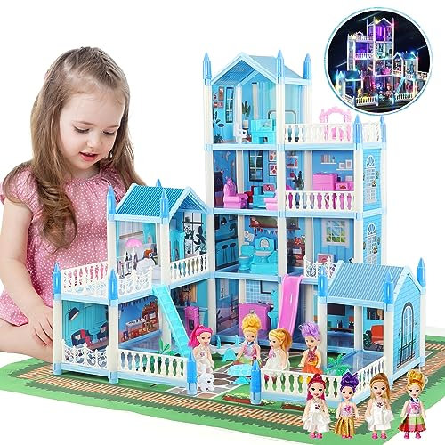 Casa dei Sogni con Bambola e Luci,Regalo Bambina 3-7 Anni Giocattoli,Casa delle Bambole Giocattoli per Ragazze