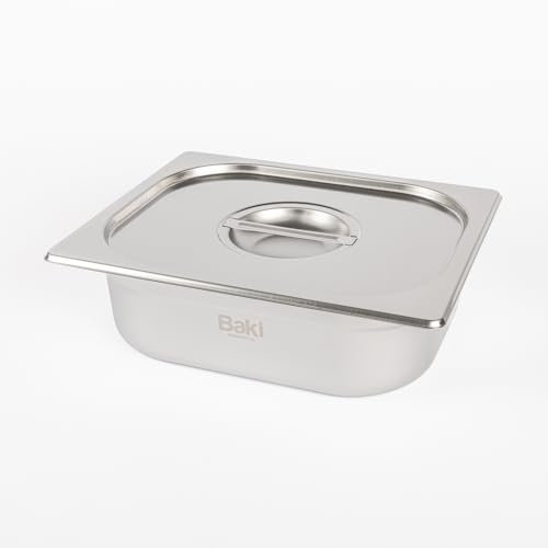 Baki Stainless Steel Gastronorm Container 1/2 Food Pan 65, 100, 150 mm Deep with & Without Lid (100mm Deep with Lid)