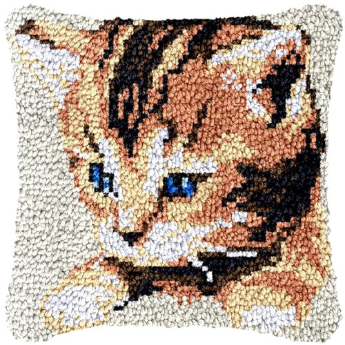 Cartoon-Diy-Knüpfhaken-Set – 3D-Süße Katze, Stickerei, Kissenbezug, Häkelgarn, Kissenmatte, Heim-Sofa-Kissenbezug, Kreuzstich, Für Kinder, Erwachsene, Anfänger, Kreatives Geschenk, 43 X 43 Cm