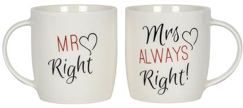 Tech Island Coffee Mug, Mr & Mrs Right Couples Mug Set of 2, Coffee Cups, for Husband & Wife, Bride & Groom, Wedding, Anniversary, Valentine’s Day