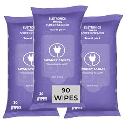 Swanky Cables Screen Cleaner Wipes: Electronic Wipes for Screens - Computer Screen Wipes for Lens, Phone, Tv Screen and Monitor Cleaning - Tech Wipes & Microfiber Cloth (Soft Wipes, 90 Count)
