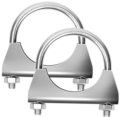 Glarks 2Pcs 304 Stainless Steel U-Clamps 54MM (2-1/8in) Muffler Exhaust Clamps with Saddle Flange for Exhaust Tail Pipe