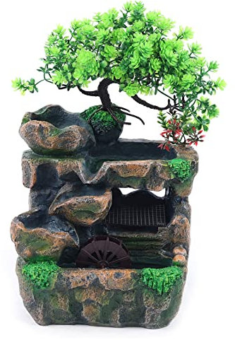 Gartenbrunnen Brunnen Zimmerbrunnen LED Beleuchtung Polyresin mit Steingarten Dekoration für Indoor Outdoor Geschenk